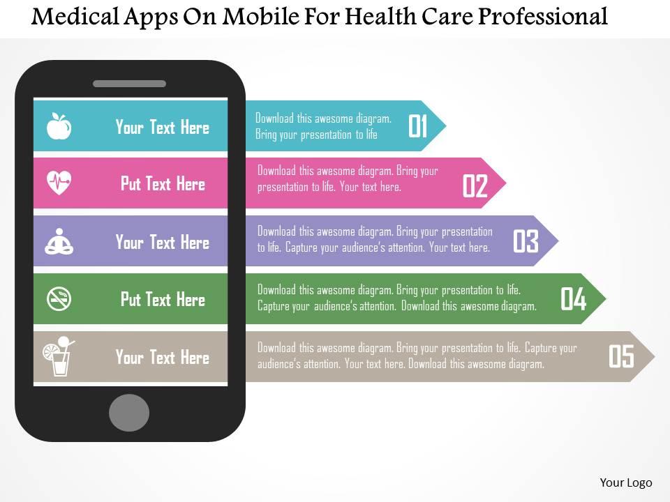 Medical apps on mobile for health care professional flat powerpoint design Slide01