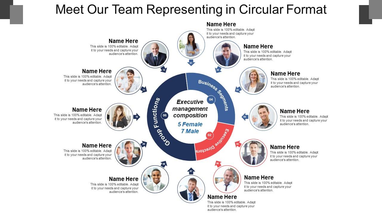 Meet our team representing in circular format Slide01