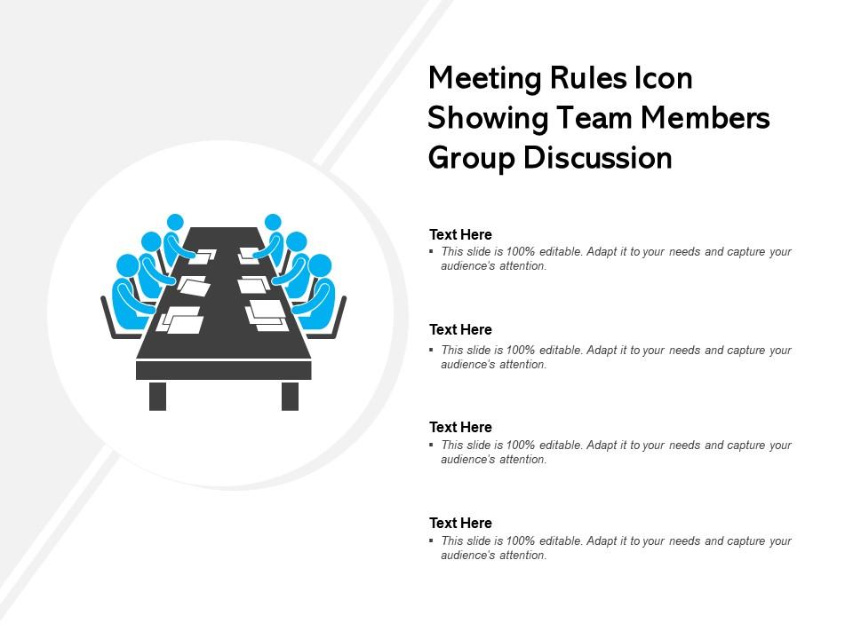 Meeting Rules Icon Showing Team Members Group Discussion PowerPoint Slides Diagrams Themes