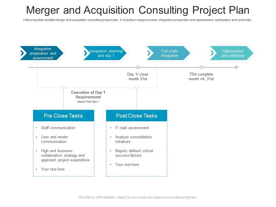 Merger And Acquisition Consulting Project Plan Presentation Graphics