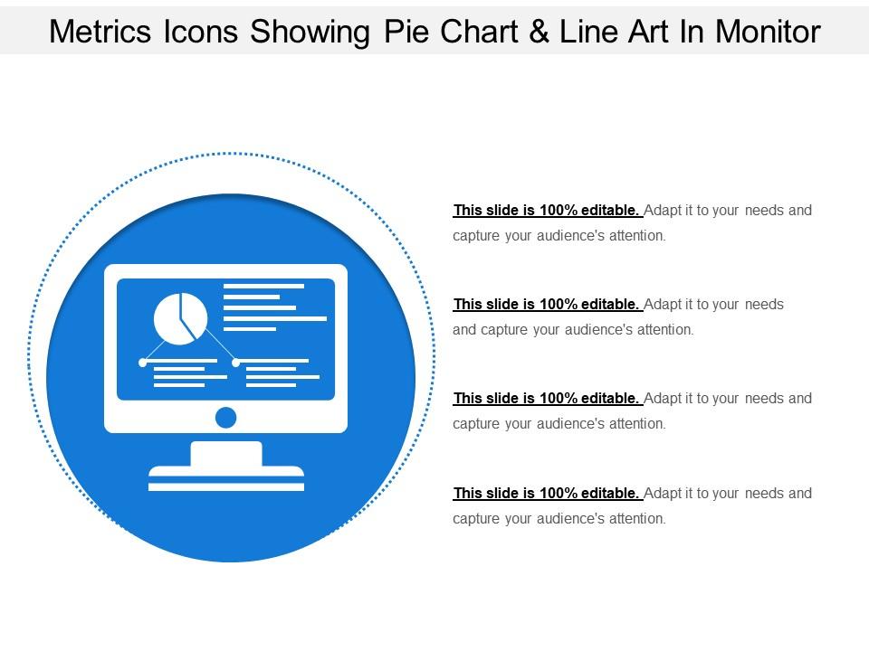 Metrics icons showing pie chart and line art in monitor Slide01
