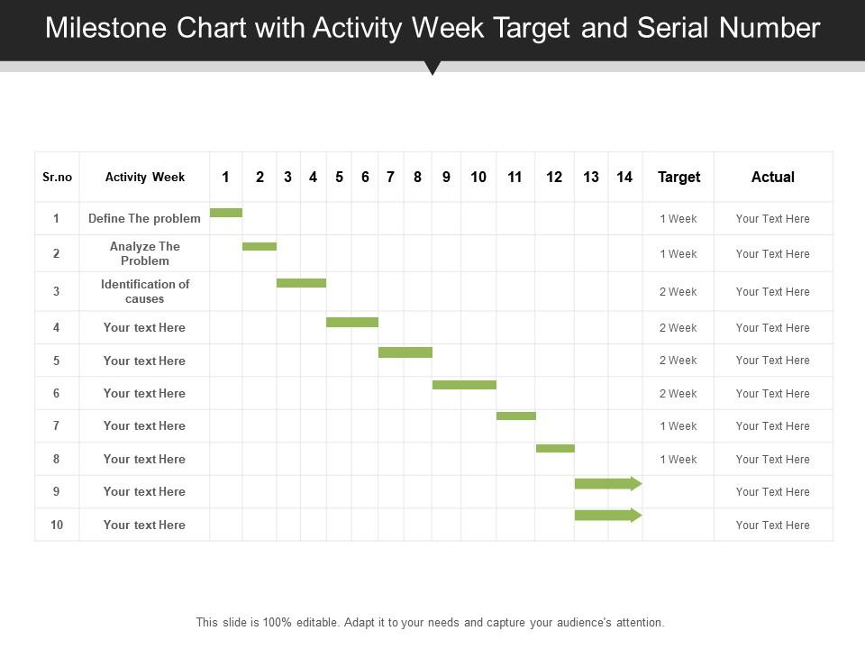Milestone Chart With Activity Week Target And Serial Number