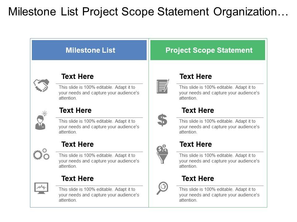 Milestone list project scope statement organizational process assets Slide00