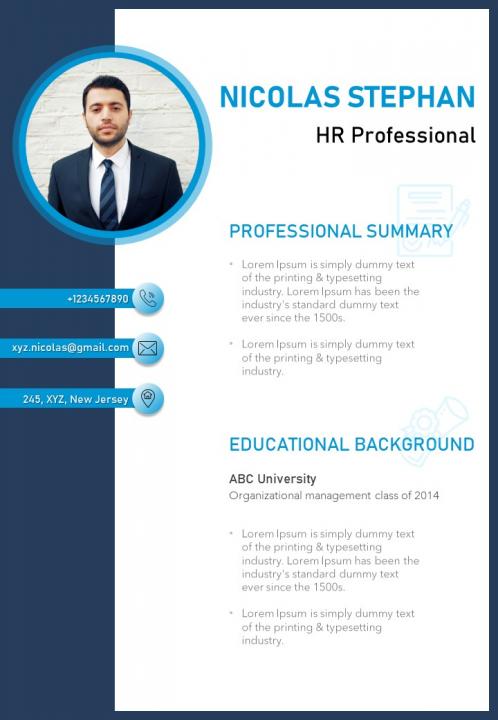 Minimalist resume template design for hr professionals Slide01