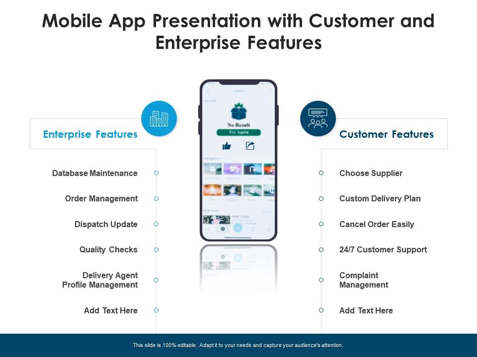 Mobile App Presentation With Customer And Enterprise Features