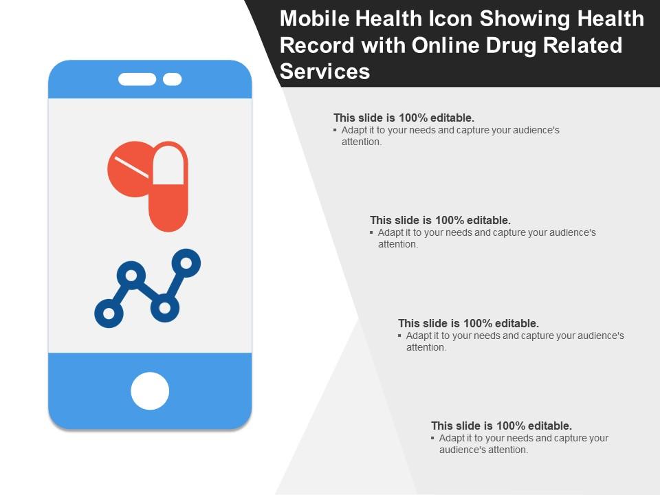 Mobile health icon showing health record with online drug related services Slide00