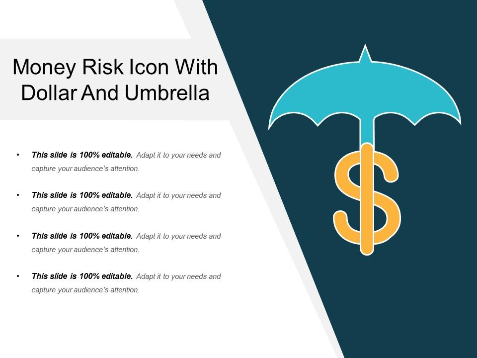 Money risk icon with dollar and umbrella Slide00