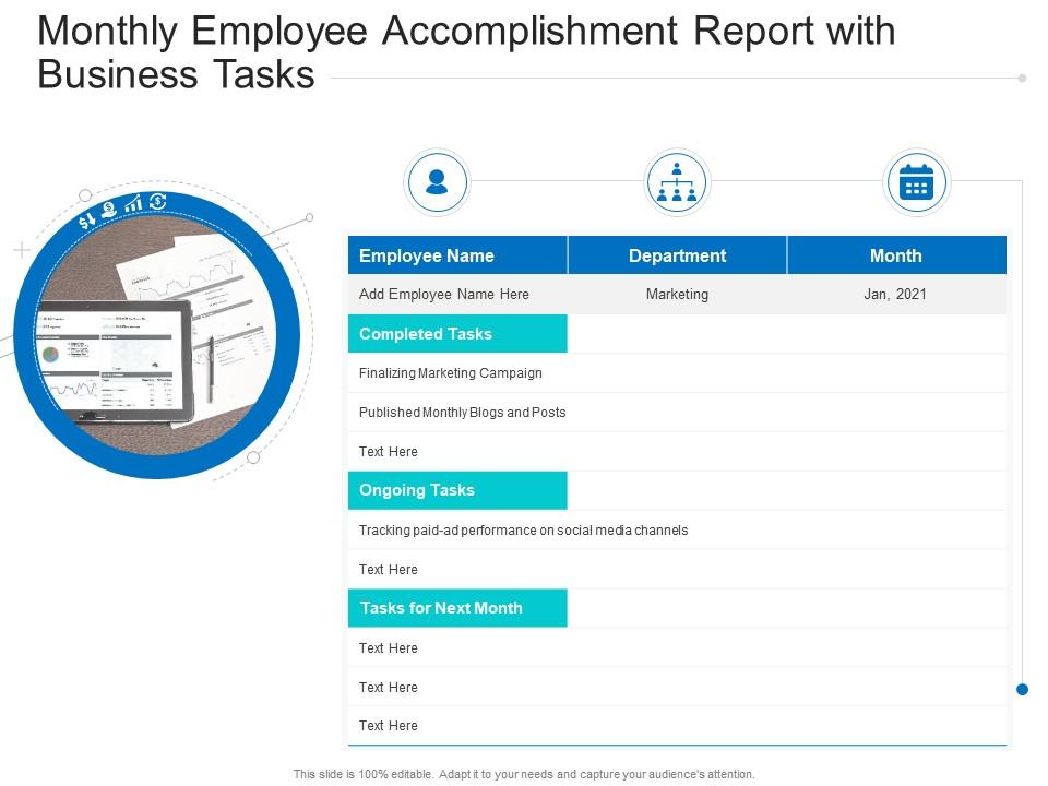 Monthly Employee Report With Business Tasks