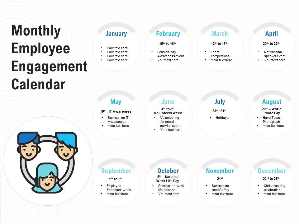 Monthly employee engagement calendar Slide00