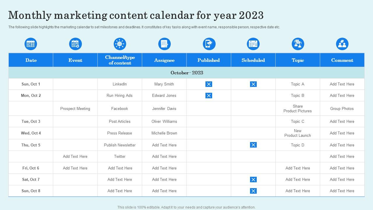 Monthly Marketing Content Calendar For Year 2023