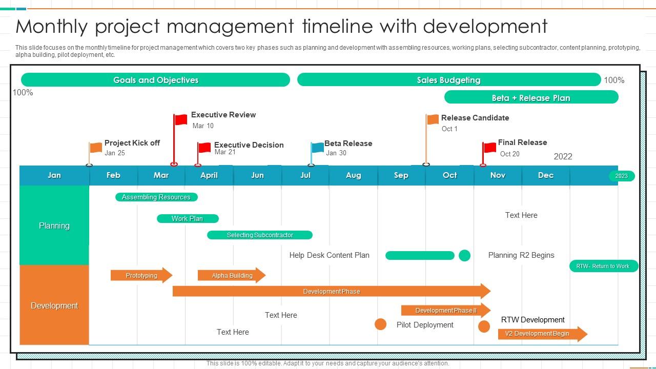 Monthly Project Management Timeline With Development Slide01