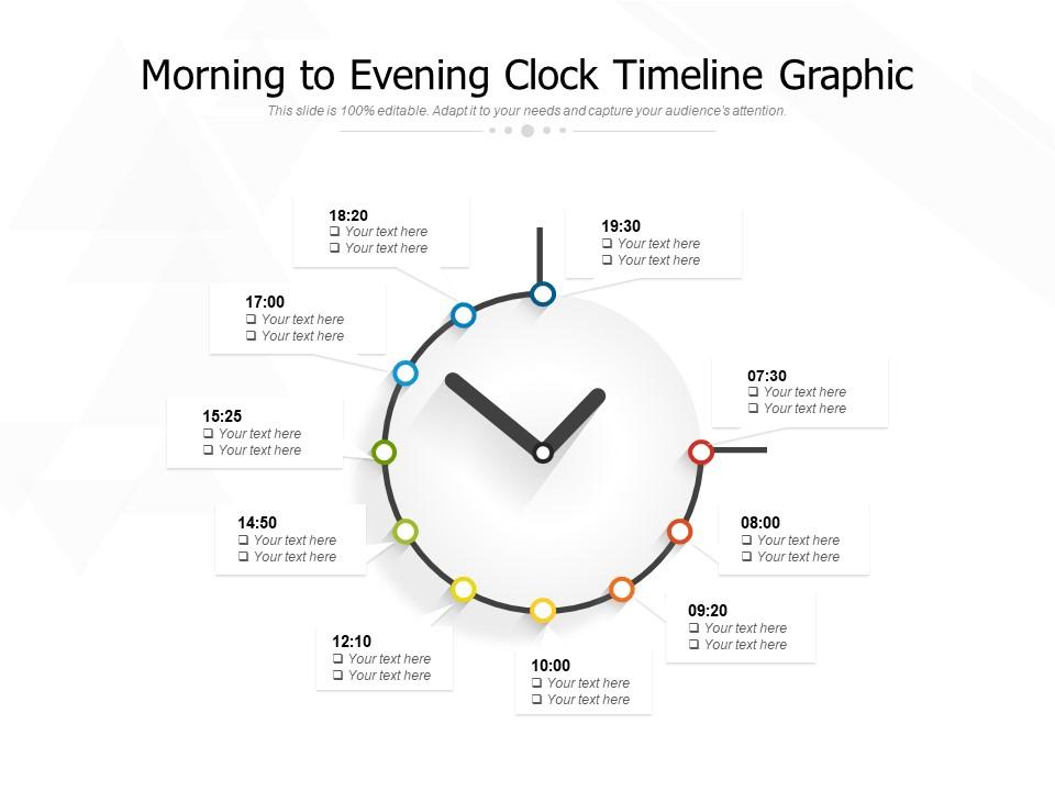 Morning To Evening Clock Timeline Graphic PowerPoint Slide