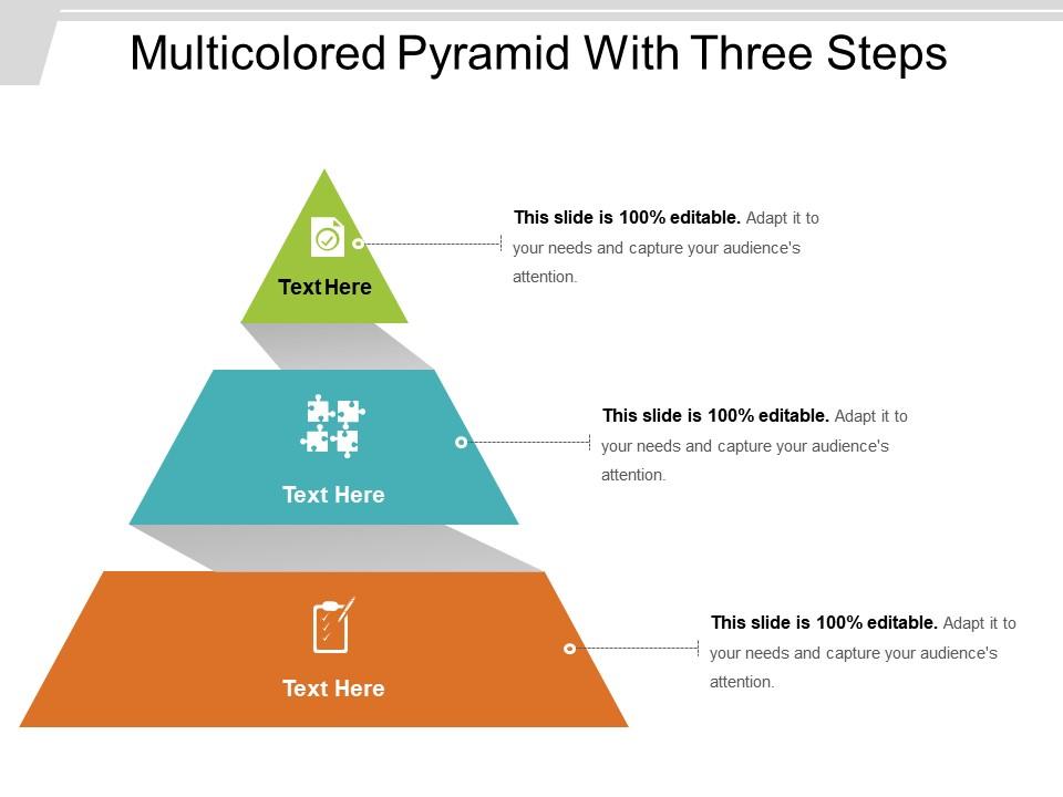 A multicolored pyramid with three steps for a presentation slide
