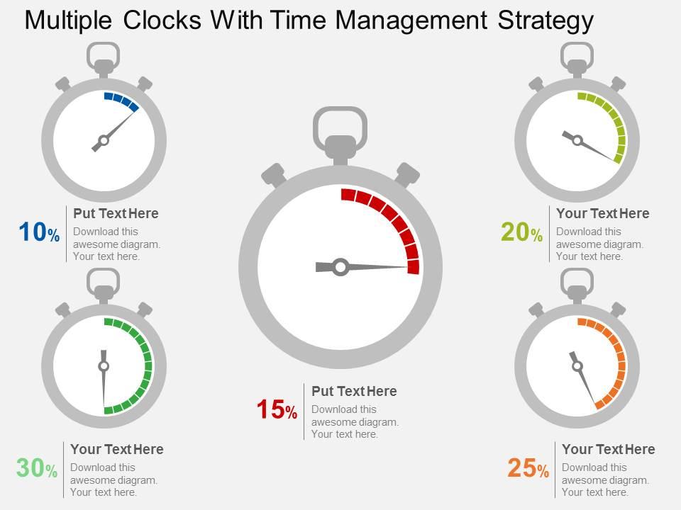 multiple_clocks_with_time_management_strategy_flat_powerpoint_design_Slide01