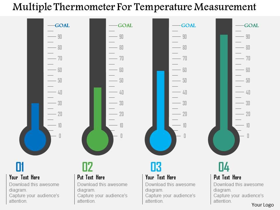 Multiple thermometer for temperature measurement flat powerpoint design Slide00