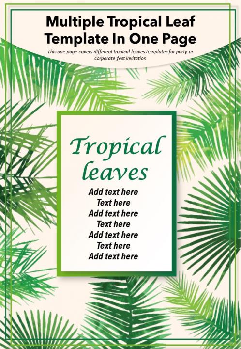 Multiple Tropical Leaf Template In One Page Presentation Report Infographic PPT PDF Document