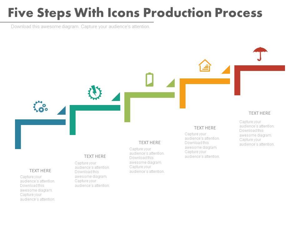 New five steps with icons production process flat powerpoint design Slide00