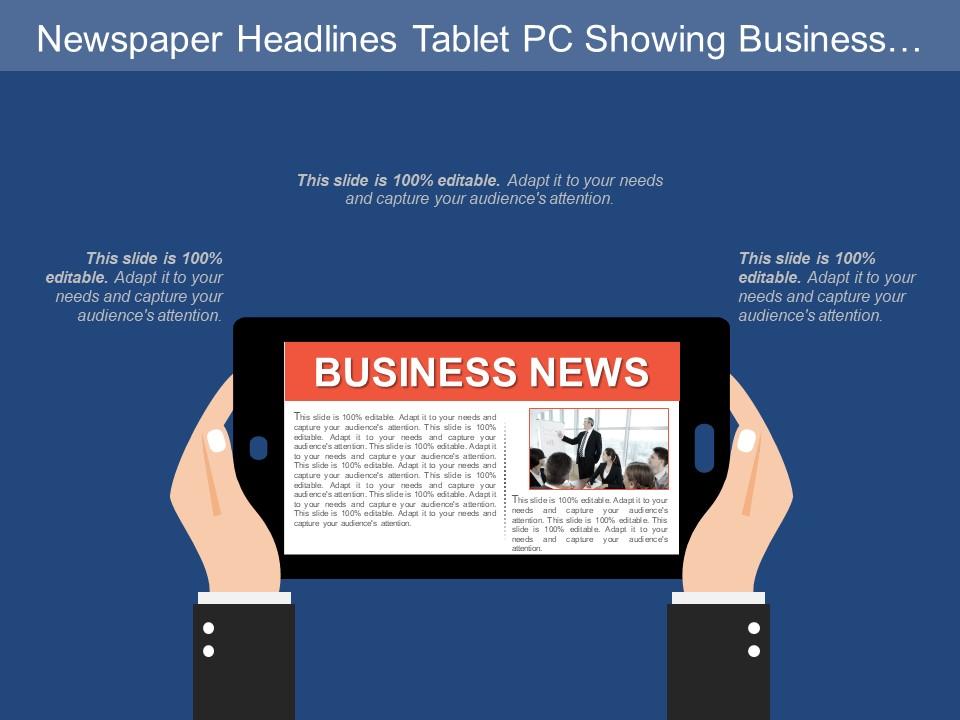 Newspaper headlines tablet pc showing business news Slide01