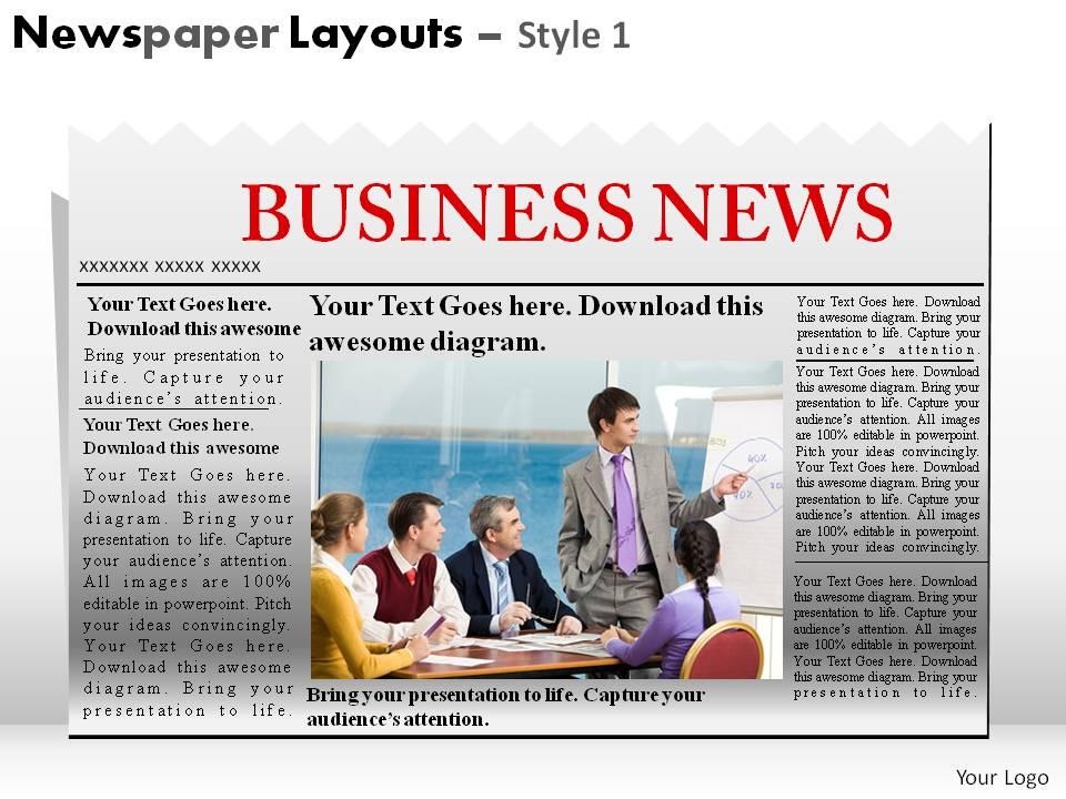 Newspaper layouts style 1 powerpoint presentation slides Slide01