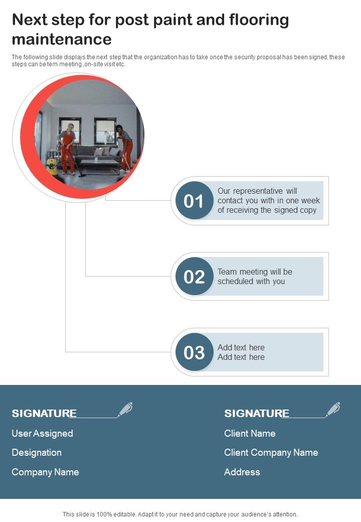 Next Step For Post Paint And Flooring Maintenance One Pager Sample