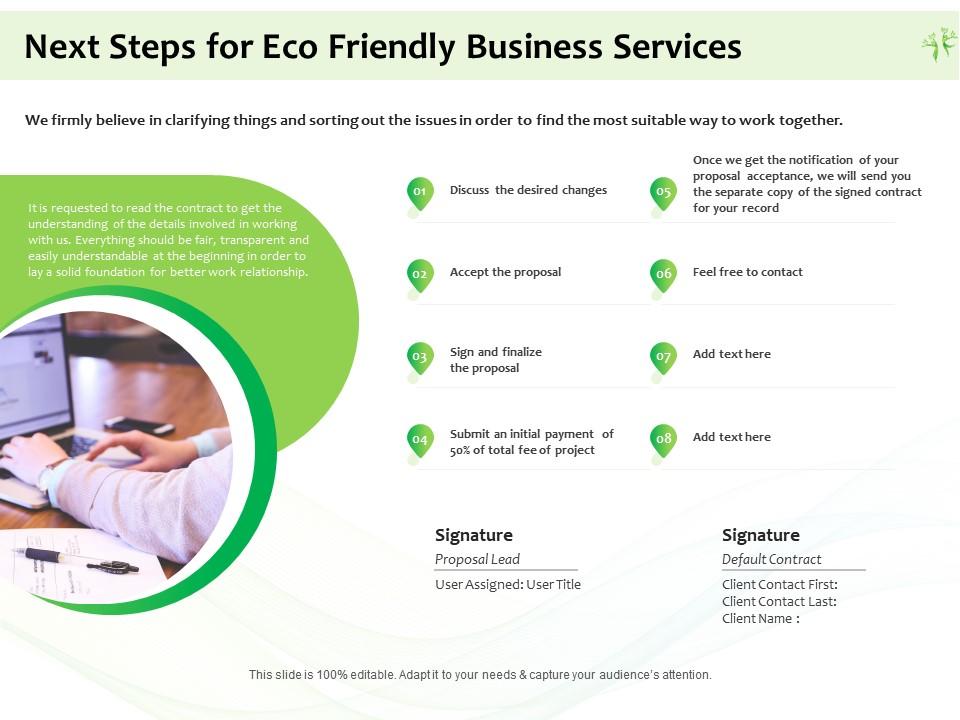Next steps for eco friendly business services ppt powerpoint presentation icon introduction