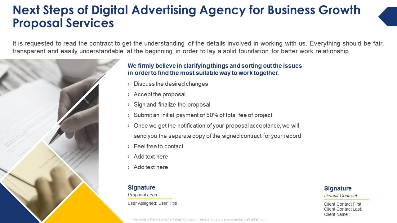 Next steps of digital advertising agency for business growth proposal services Slide01
