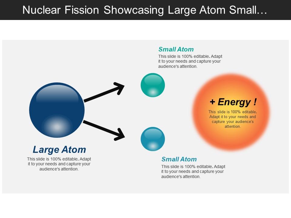 Nuclear fission showcasing large atom small atoms and energy Slide01