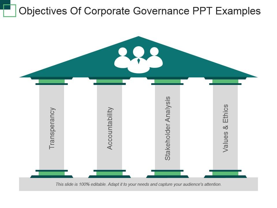 Objectives of corporate governance ppt examples Slide01