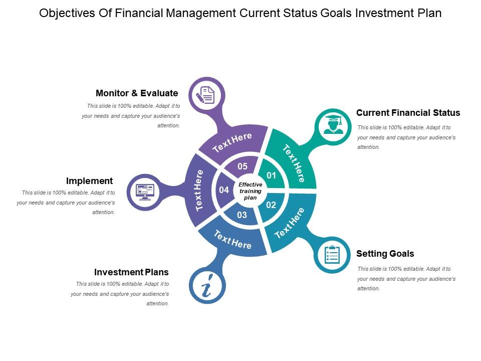 Objectives Of Financial Management Current Status Goals Investment Plan