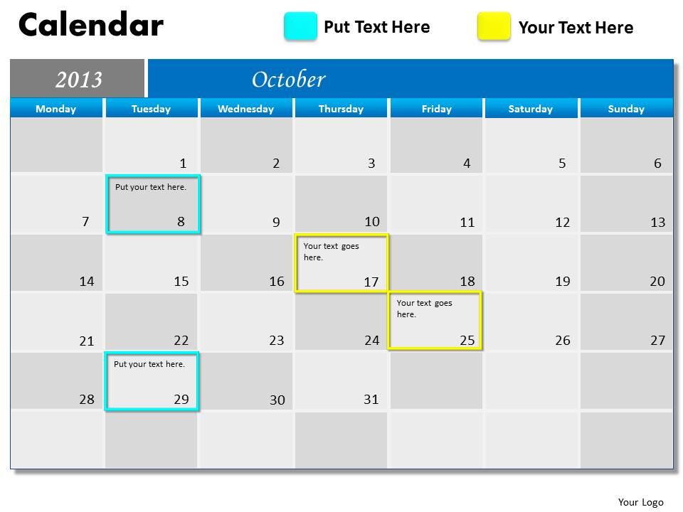 October 2013 Calendar PowerPoint Slides PPT templates PowerPoint