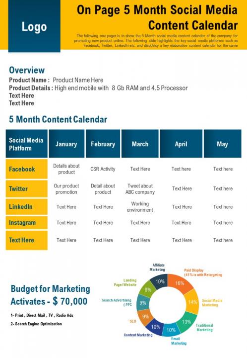 On page 5 month social media content calendar presentation report infographic ppt pdf document Slide01