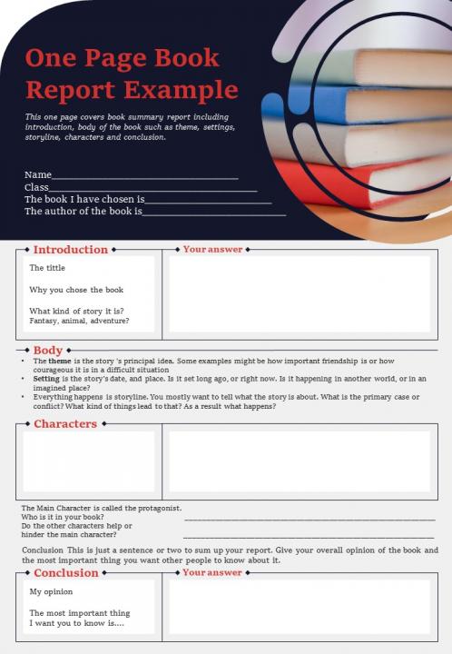 One page book report example presentation report infographic ppt pdf document Slide01