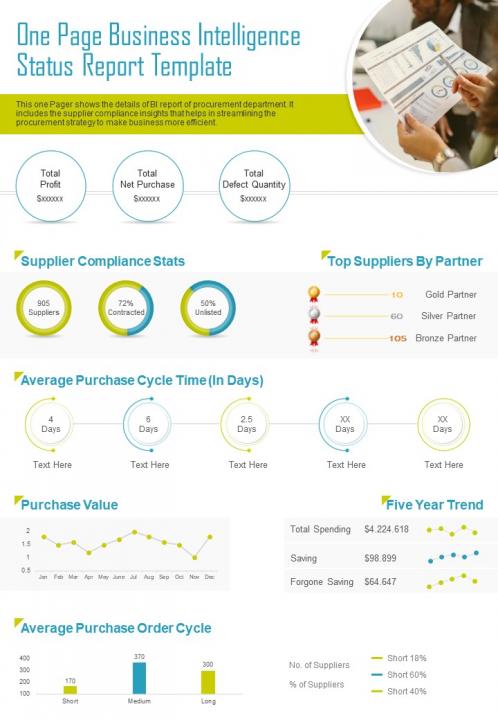 One page business intelligence status report template presentation infographic ppt pdf document Slide01