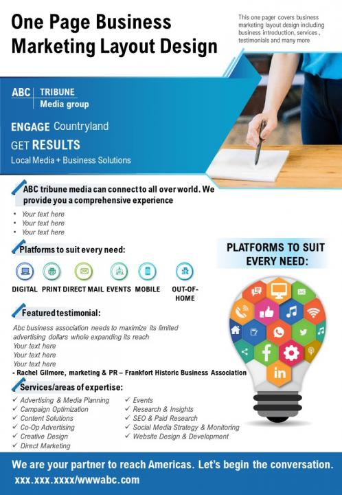 One page business marketing layout design presentation report infographic ppt pdf document Slide01