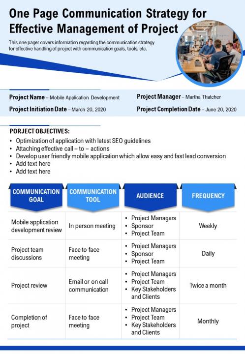 One Page Communication Strategy For Effective Management Of Project ...