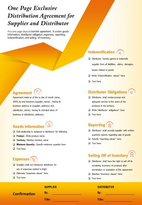 One Page Exclusive Distribution Agreement For Supplier And Distributor