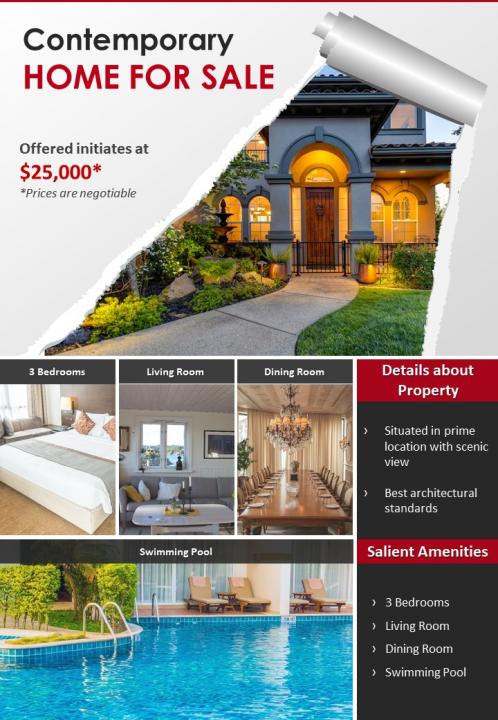 One page house for sale brochure template Slide01