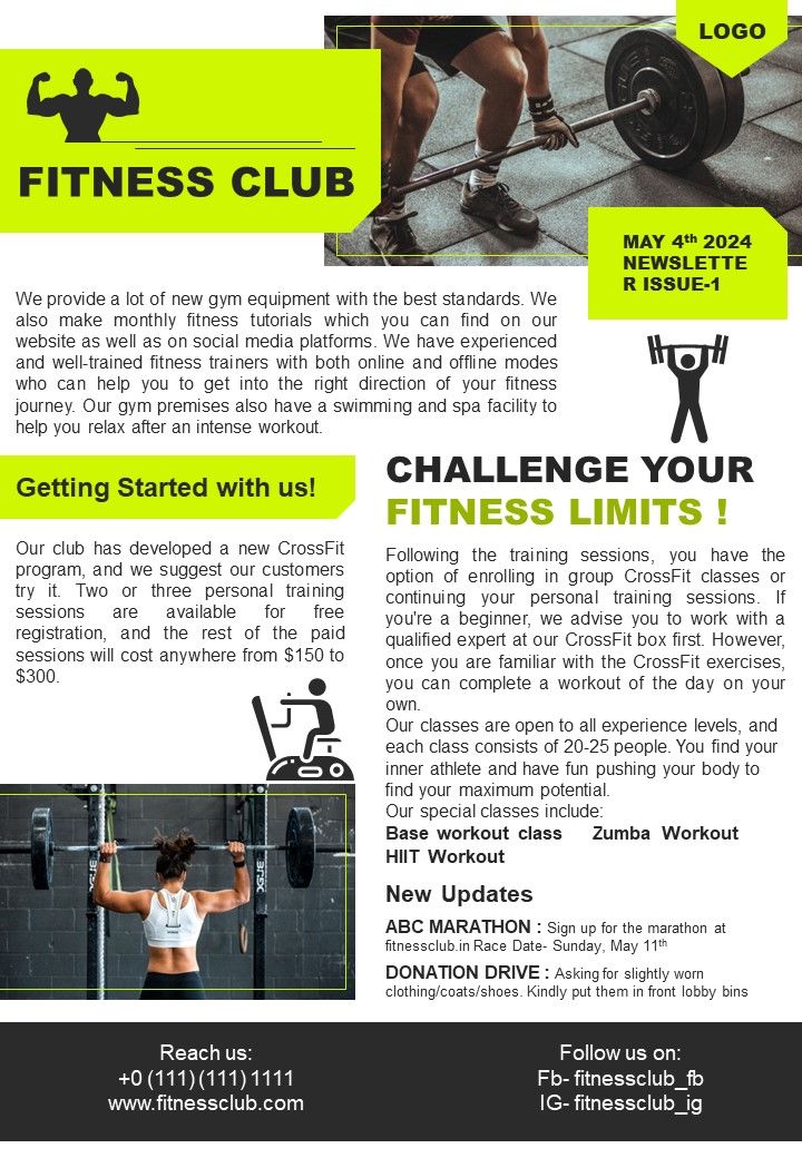 One Page Monthly Fitness Club