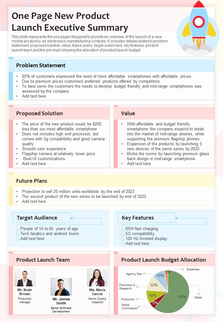One Page New Product Launch Executive Summary Presentation Report Infographic PPT PDF Document Slide01