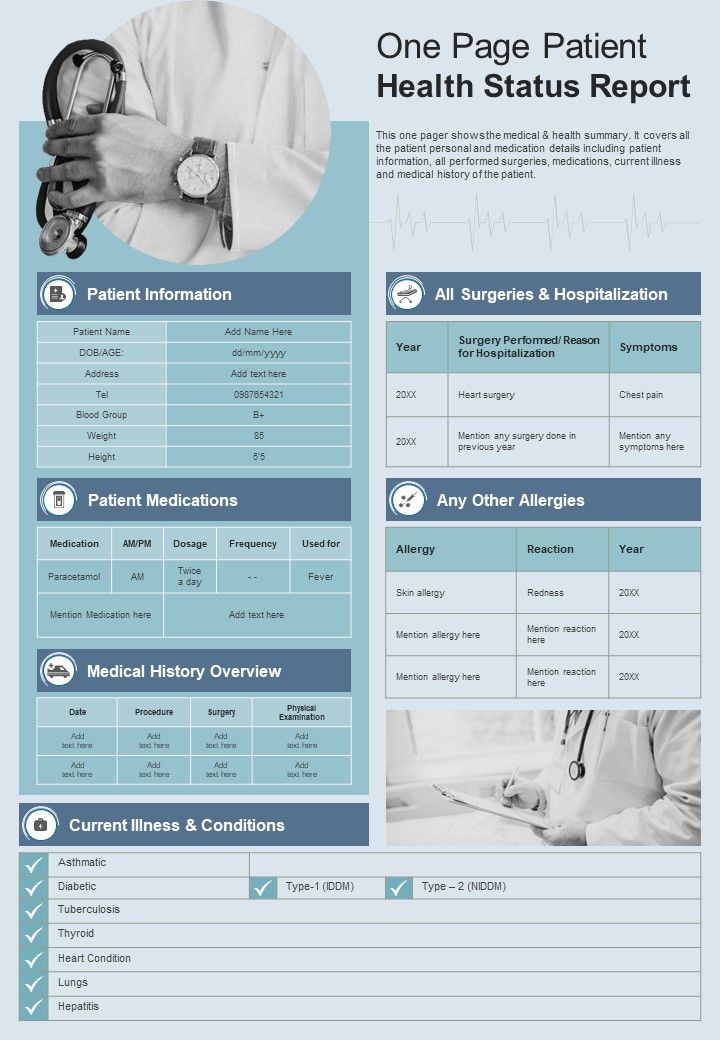 One Page Patient Health Status Report Presentation Infographic Ppt Pdf