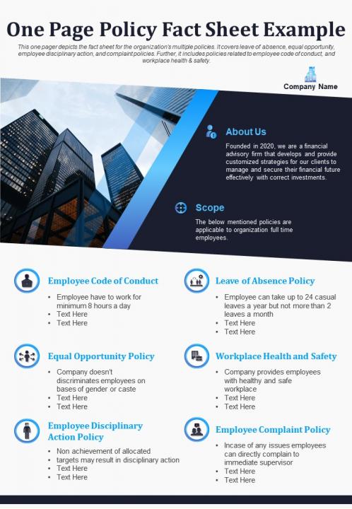 One page policy fact sheet example presentation report infographic ppt pdf document Slide01