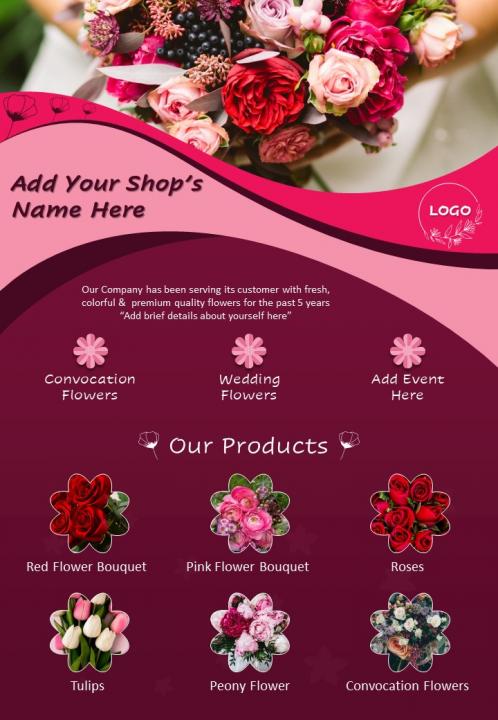 One page retail and sales brochure florist template Slide01