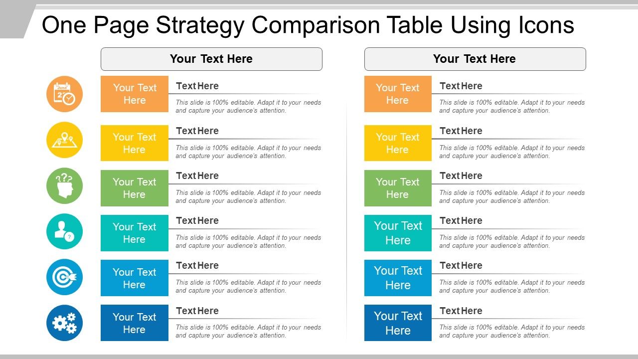 One page strategy comparison table using icons Slide01