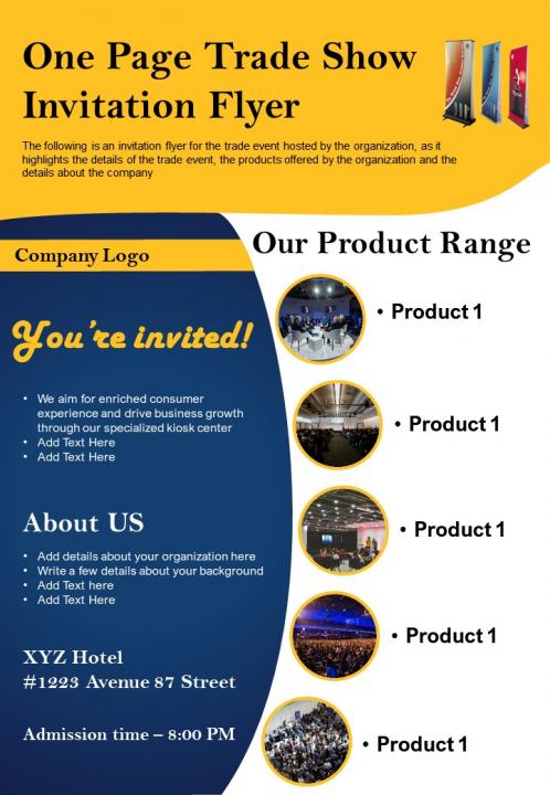 One page trade show invitation flyer presentation report infographic ppt pdf document Slide01