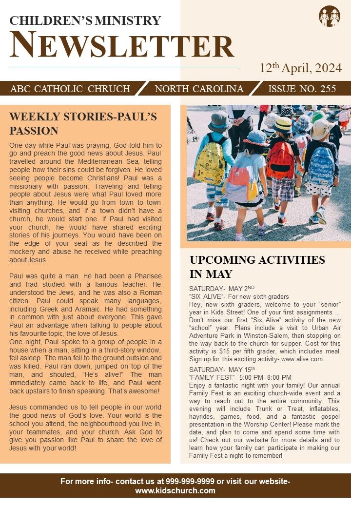 one-page-youth-ministry-and-kids-church-newsletter-presentation-report-infographic-ppt-pdf-document-ppt-example