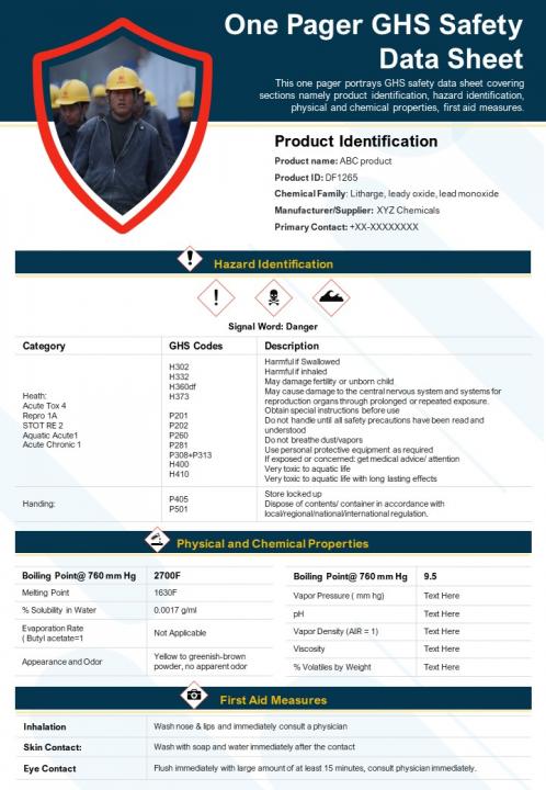 One Pager GHS Safety Data Sheet Presentation Report ...
