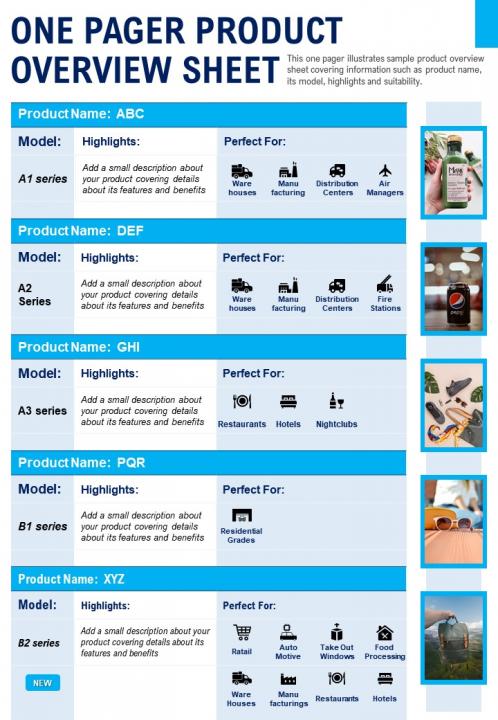 One pager product overview sheet presentation report infographic ppt pdf document Slide01
