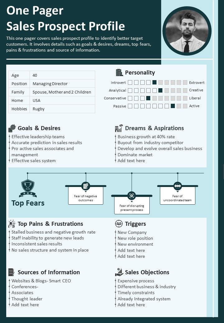 One Pager Sales Prospect Profile Presentation Report Infographic PPT