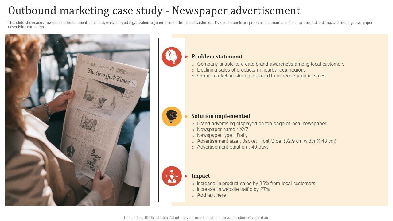 Online Advertisement Techniques Outbound Marketing Case Study Newspaper Advertisement MKT SS V