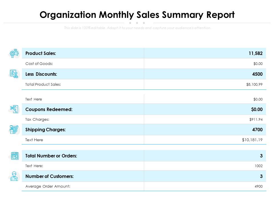 Organization monthly sales summary report Slide00